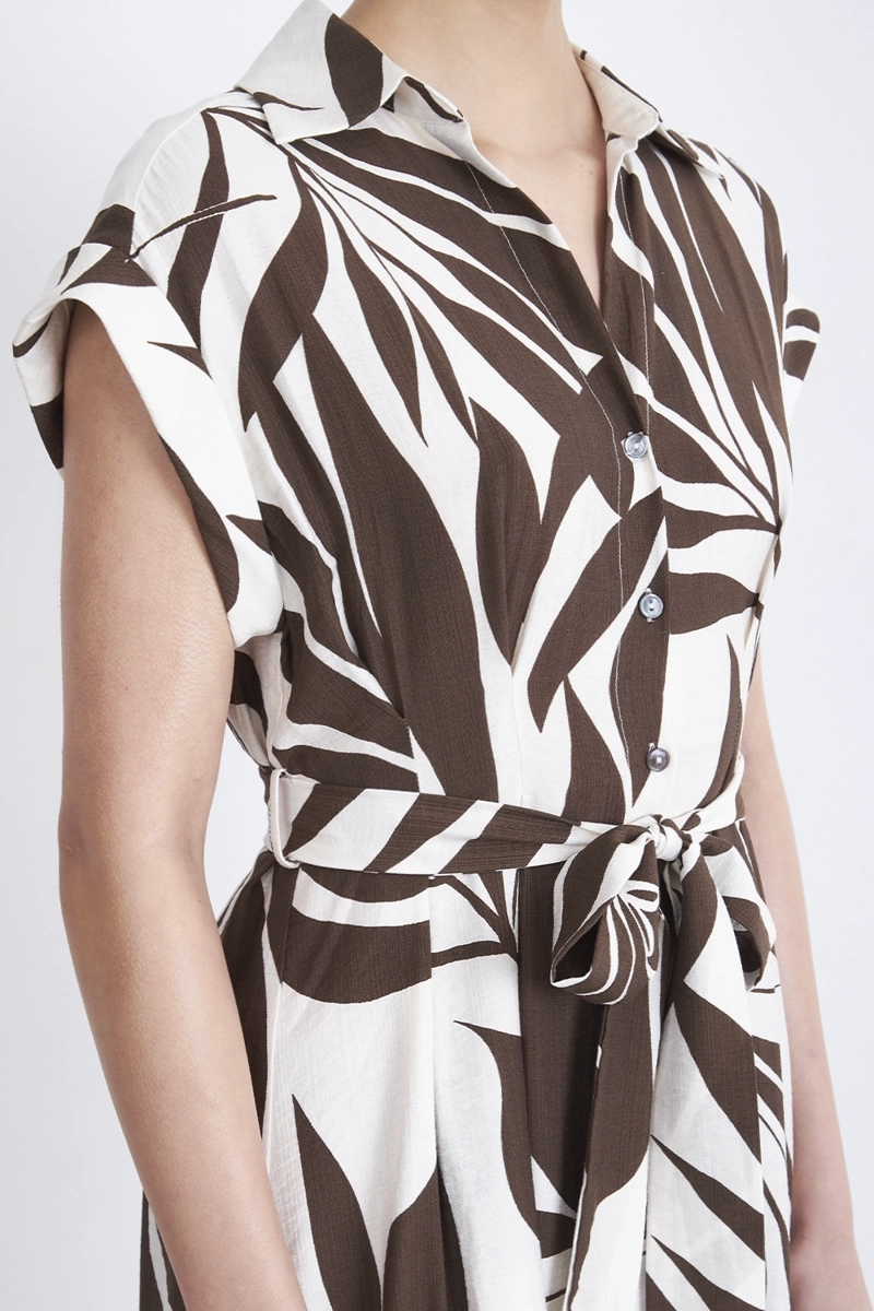 VESTIDO CUELLO CAMISERO CINTURON CAFE MUJER NICOPOLY - 7