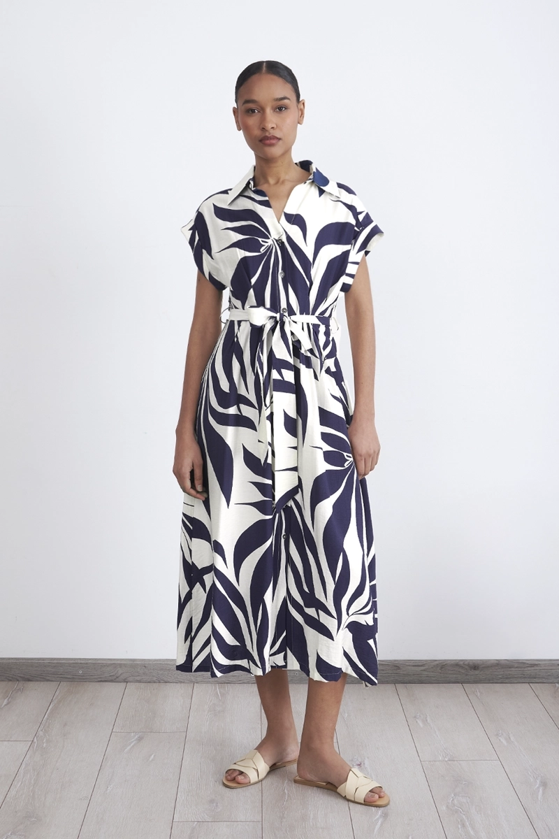 VESTIDO CUELLO CAMISERO CINTURON AZUL MARINO MUJER NICOPOLY - 6