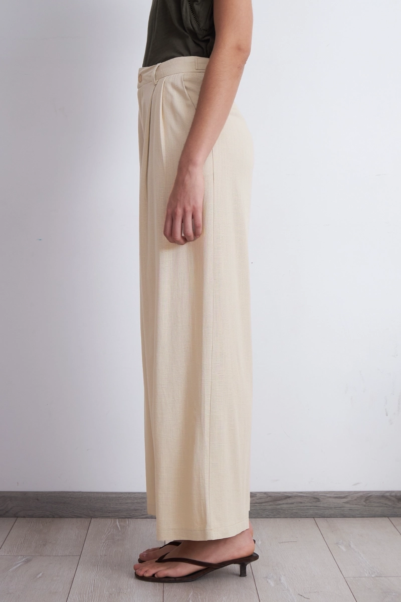 PANTALON TEXTURA LINO BEIGE MUJER NICOPOLY - 3