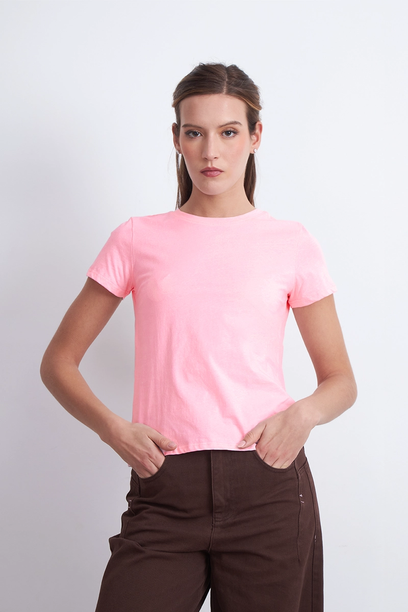 POLERA BASICA CUELLO REDONDO ROSADO MUJER NICOPOLY - 1
