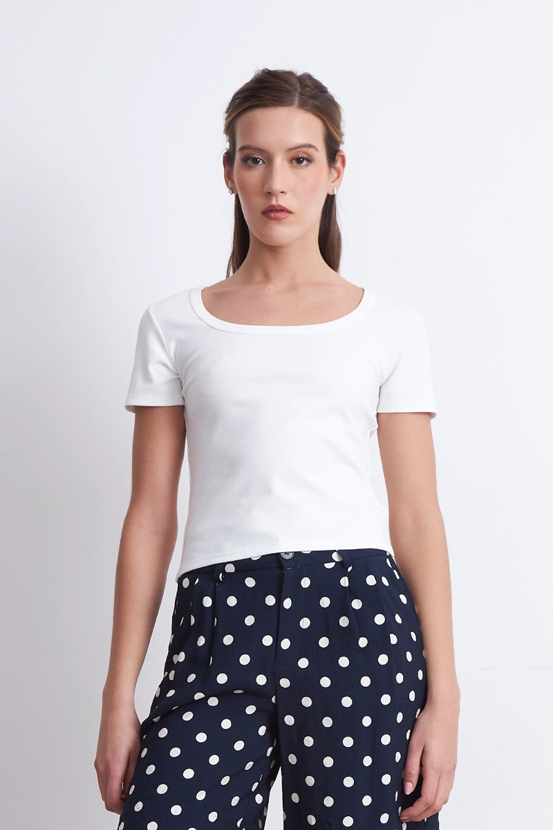 POLERA BASICA MANGA CORTA CUELLO U BLANCO MUJER NICOPOLY - 1