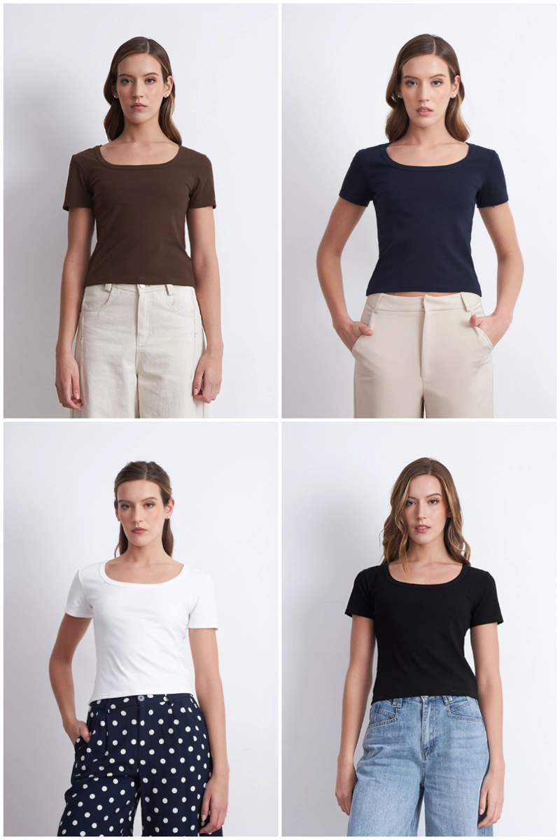POLERA BASICA MANGA CORTA CUELLO U CAFE MUJER NICOPOLY - 5