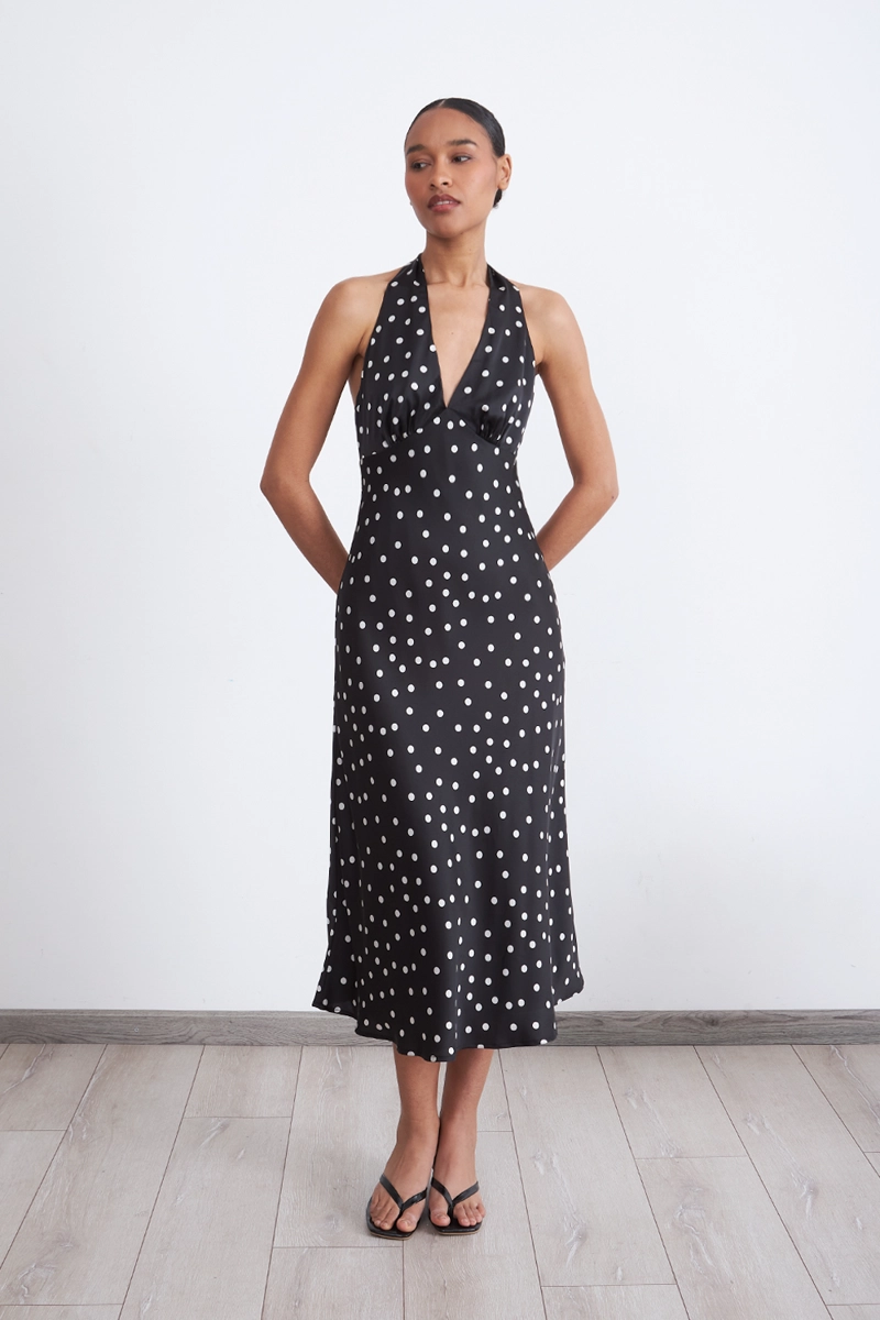 VESTIDO TIPO SATIN PUNTOS NEGRO MUJER NICOPOLY - 2