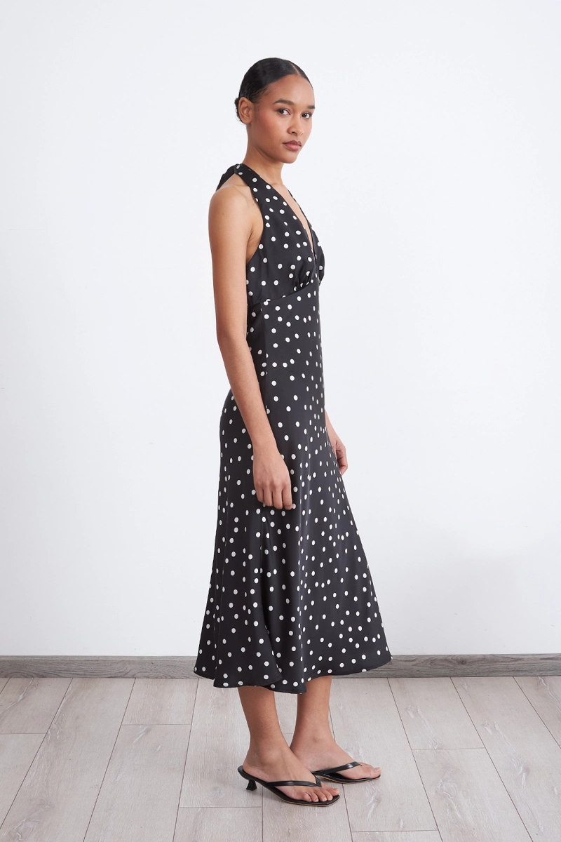 VESTIDO TIPO SATIN PUNTOS NEGRO MUJER NICOPOLY - 3