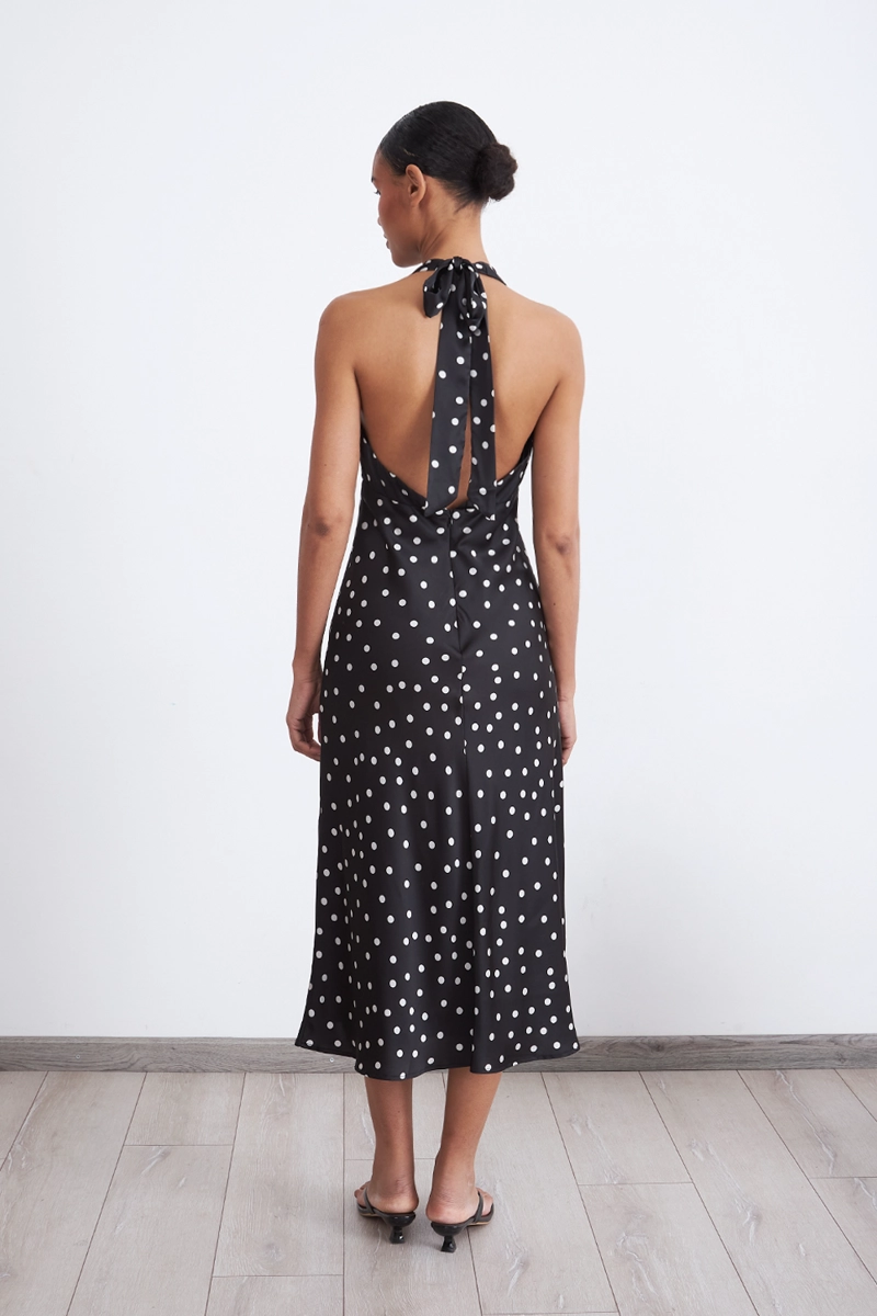 VESTIDO TIPO SATIN PUNTOS NEGRO MUJER NICOPOLY - 4