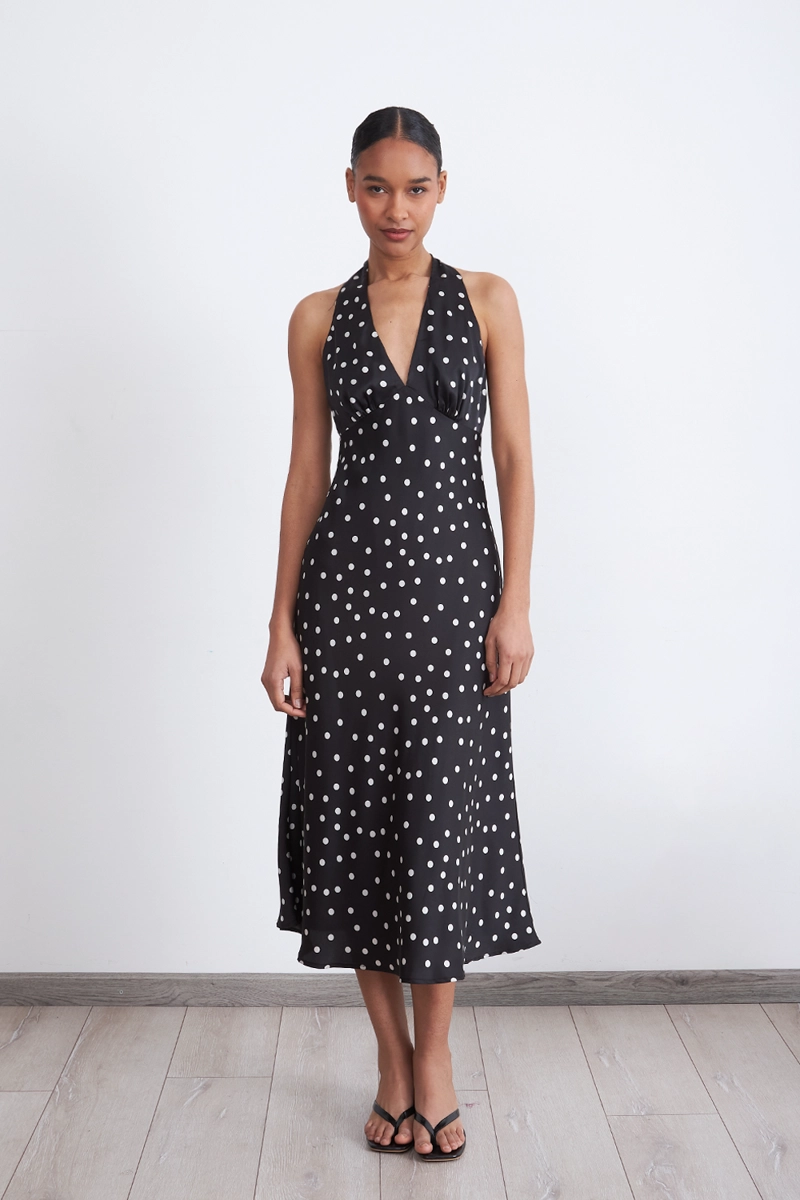 VESTIDO TIPO SATIN PUNTOS NEGRO MUJER NICOPOLY - 5
