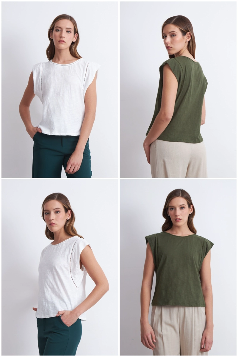 POLERA MANGA CAIDA DETALLE CALADO OLIVA MUJER NICOPOLY - 5