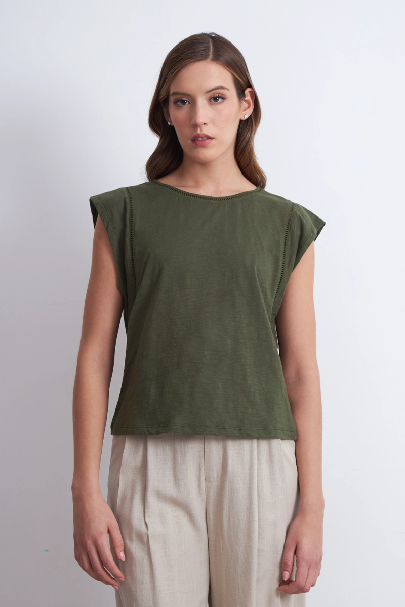 POLERA MANGA CAIDA DETALLE CALADO OLIVA MUJER NICOPOLY - 6