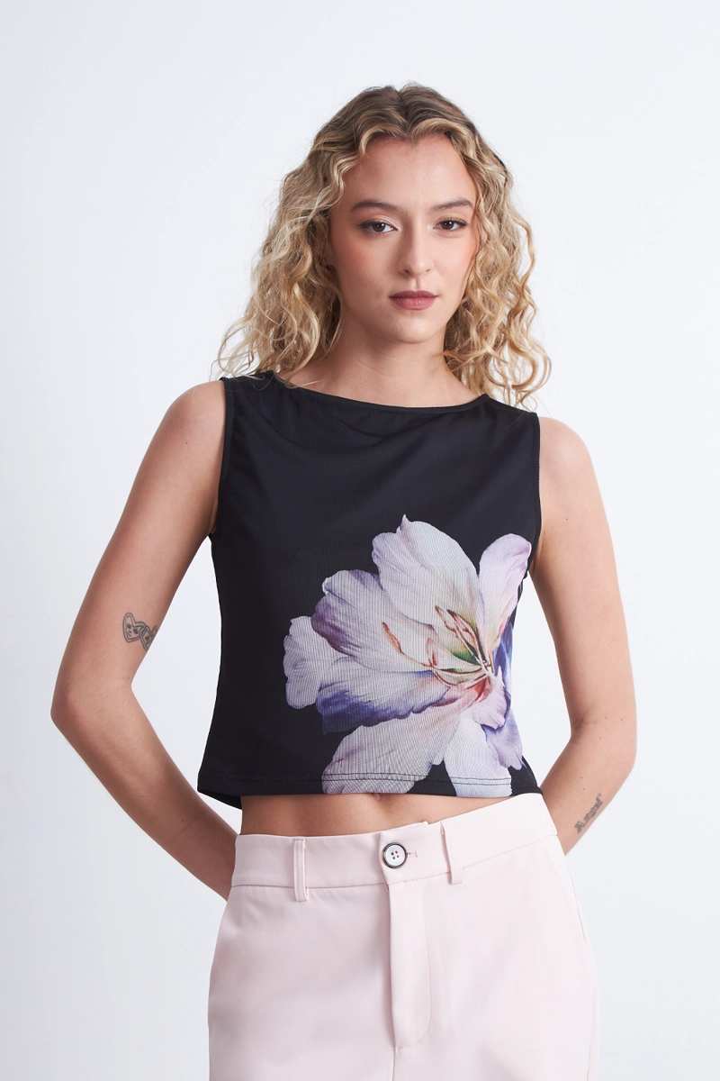 TOP MALLA FLOR NEGRO MUJER NICOPOLY - 6