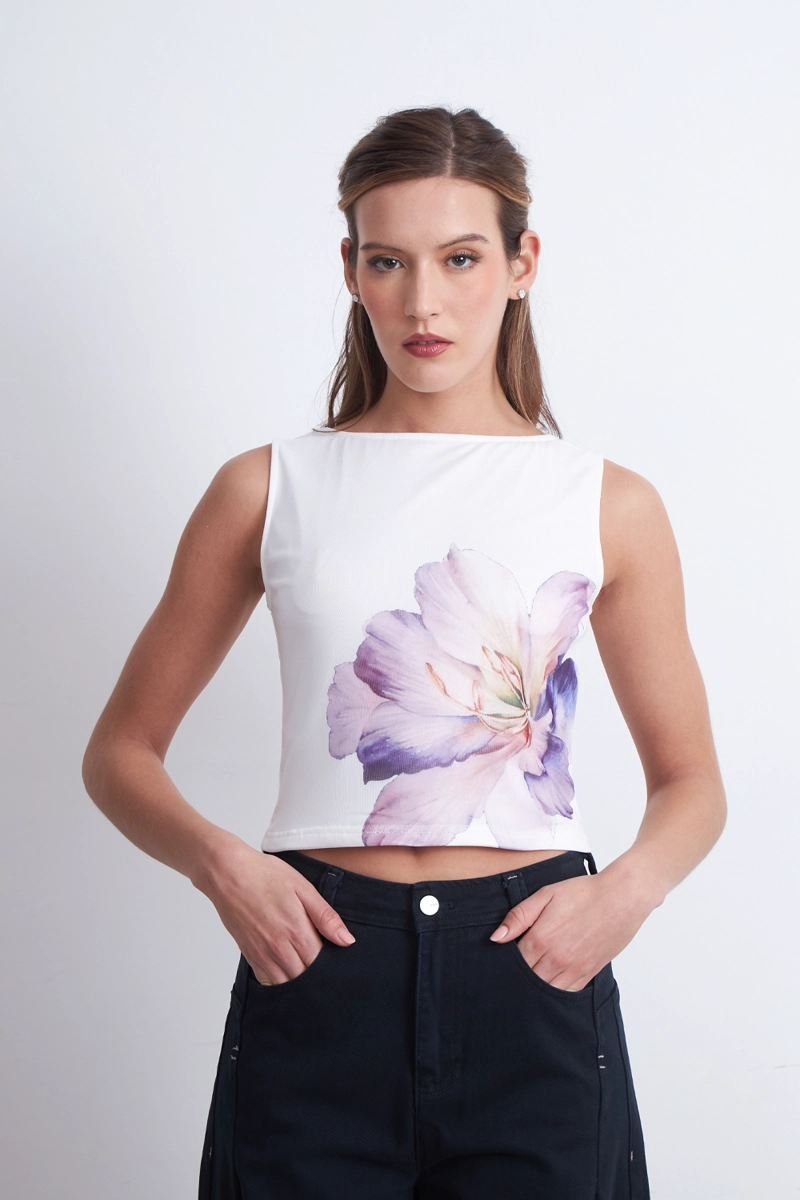 TOP MALLA FLOR BLANCO MUJER NICOPOLY - 2