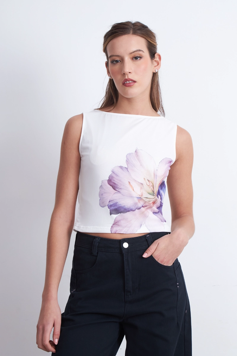 TOP MALLA FLOR BLANCO MUJER NICOPOLY - 6