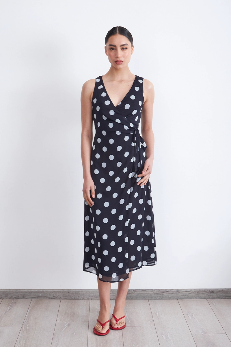 VESTIDO CRUZADO LUNARES MARINO MUJER NICOPOLY - 1