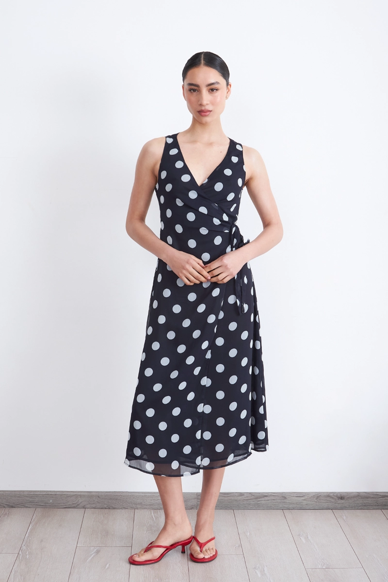 VESTIDO CRUZADO LUNARES MARINO MUJER NICOPOLY - 2
