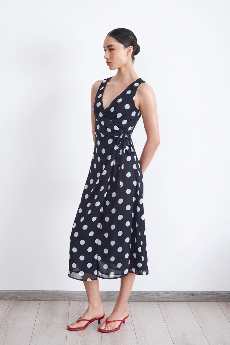 VESTIDO CRUZADO LUNARES MARINO MUJER NICOPOLY - 3