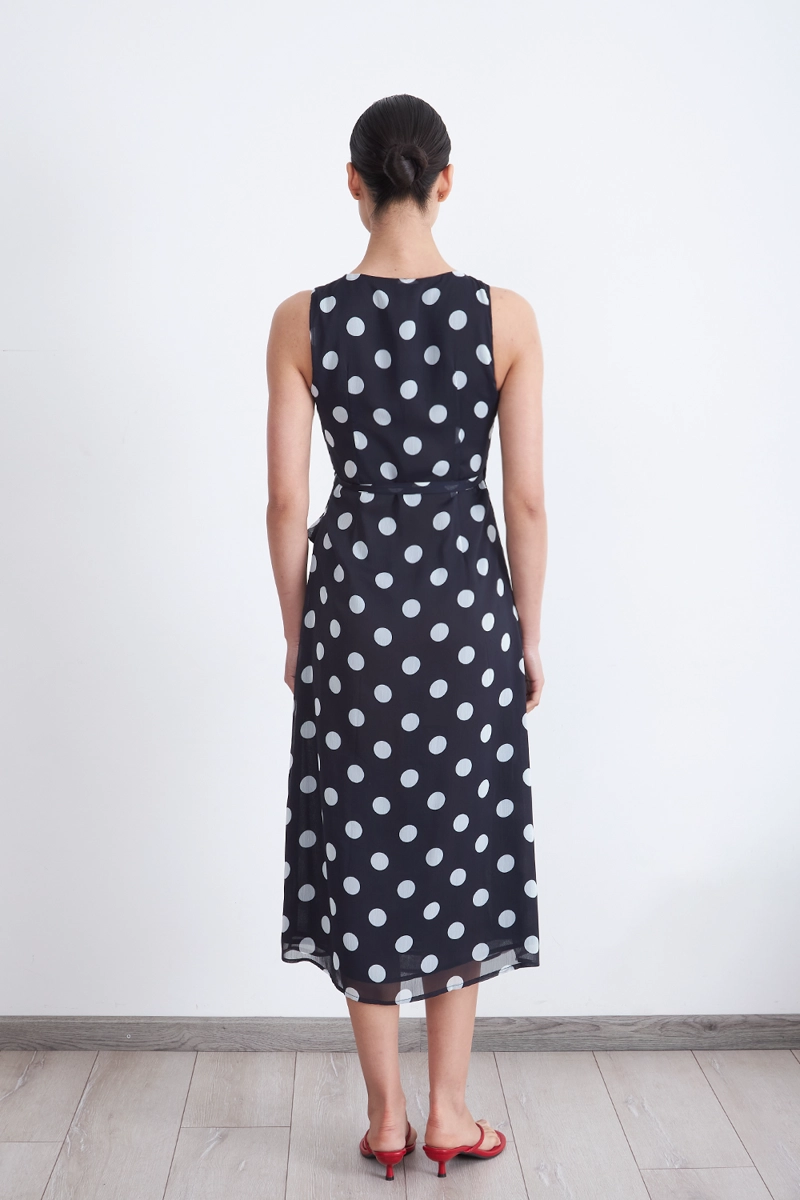 VESTIDO CRUZADO LUNARES MARINO MUJER NICOPOLY - 4