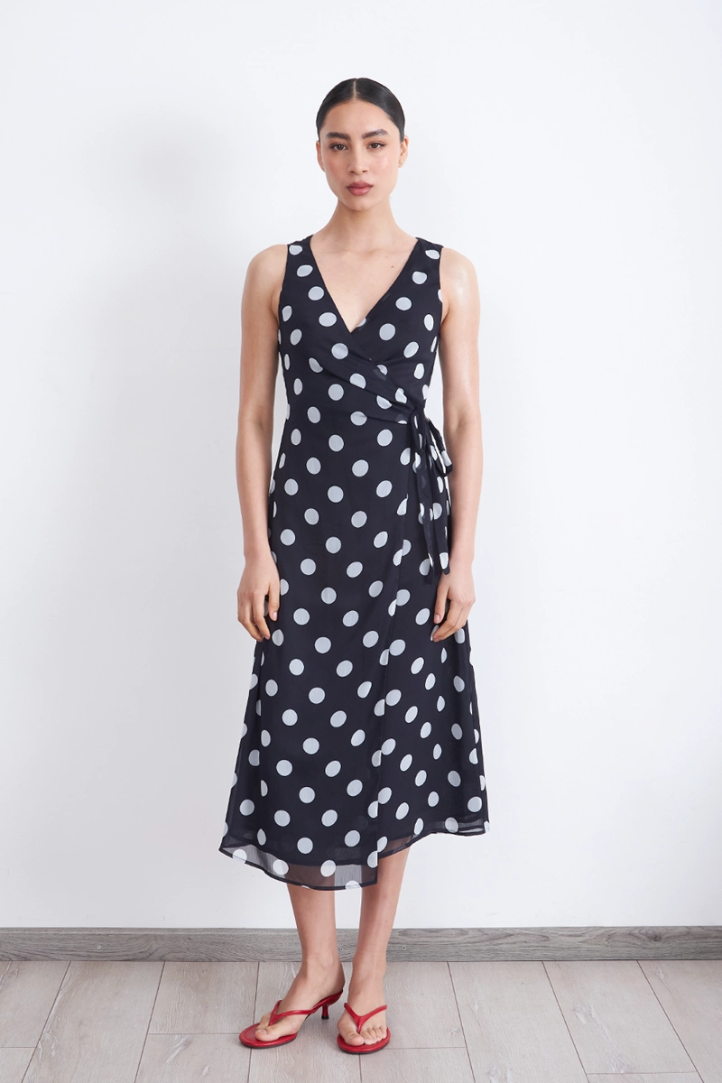 VESTIDO CRUZADO LUNARES MARINO MUJER NICOPOLY - 6