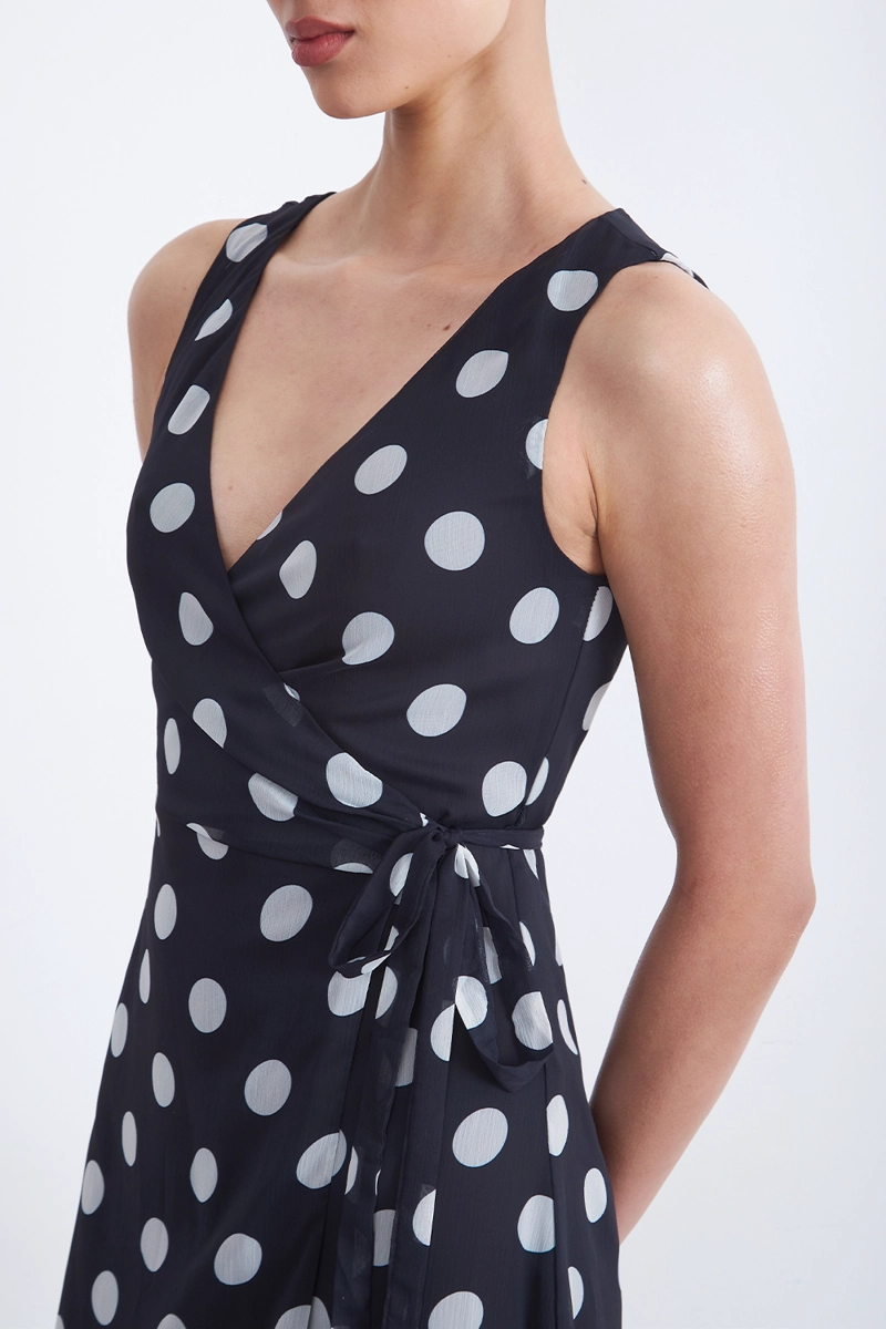 VESTIDO CRUZADO LUNARES MARINO MUJER NICOPOLY - 7