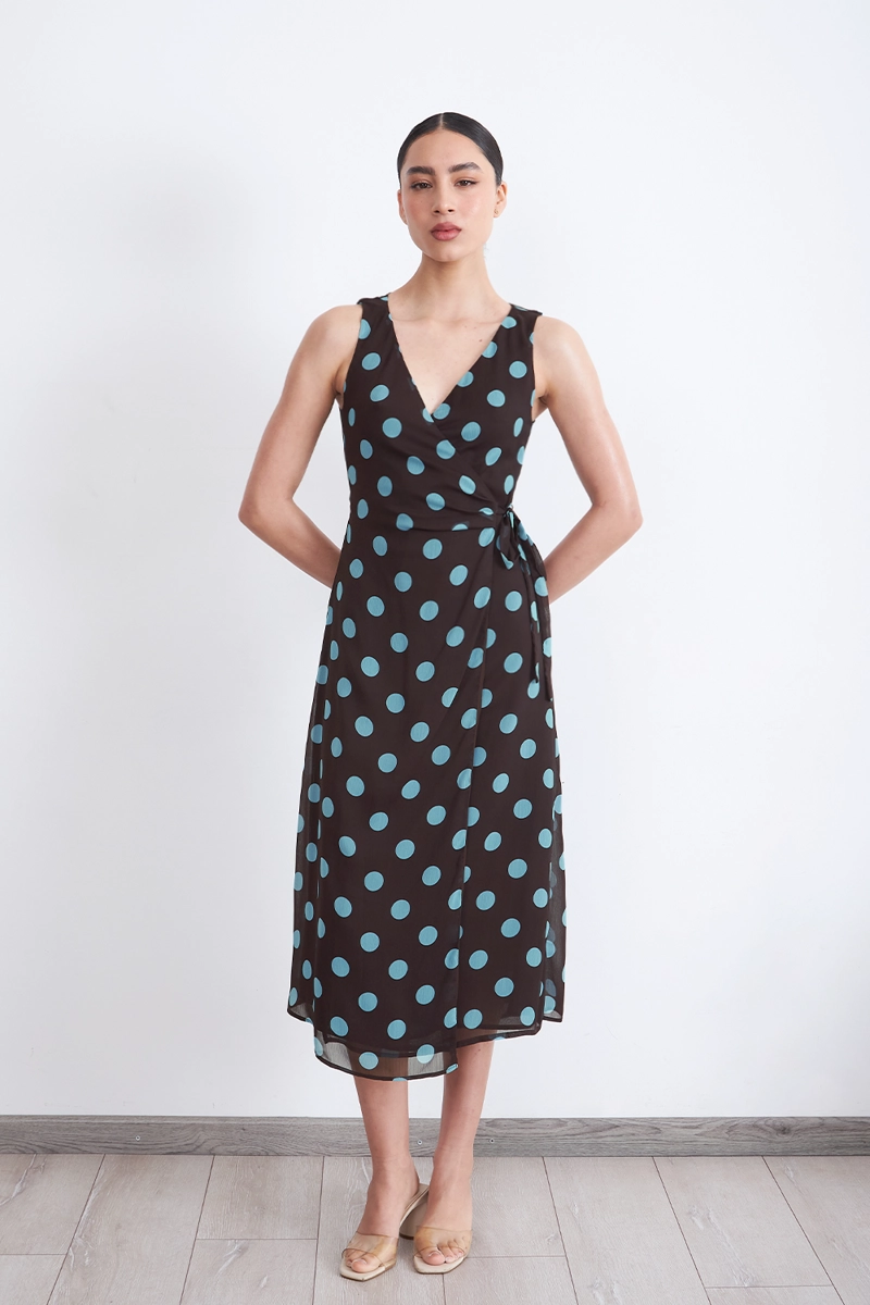 VESTIDO CRUZADO LUNARES CELESTE MUJER NICOPOLY - 1