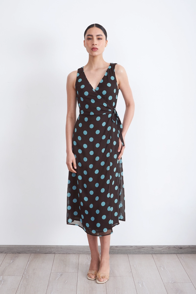 VESTIDO CRUZADO LUNARES CELESTE MUJER NICOPOLY - 2