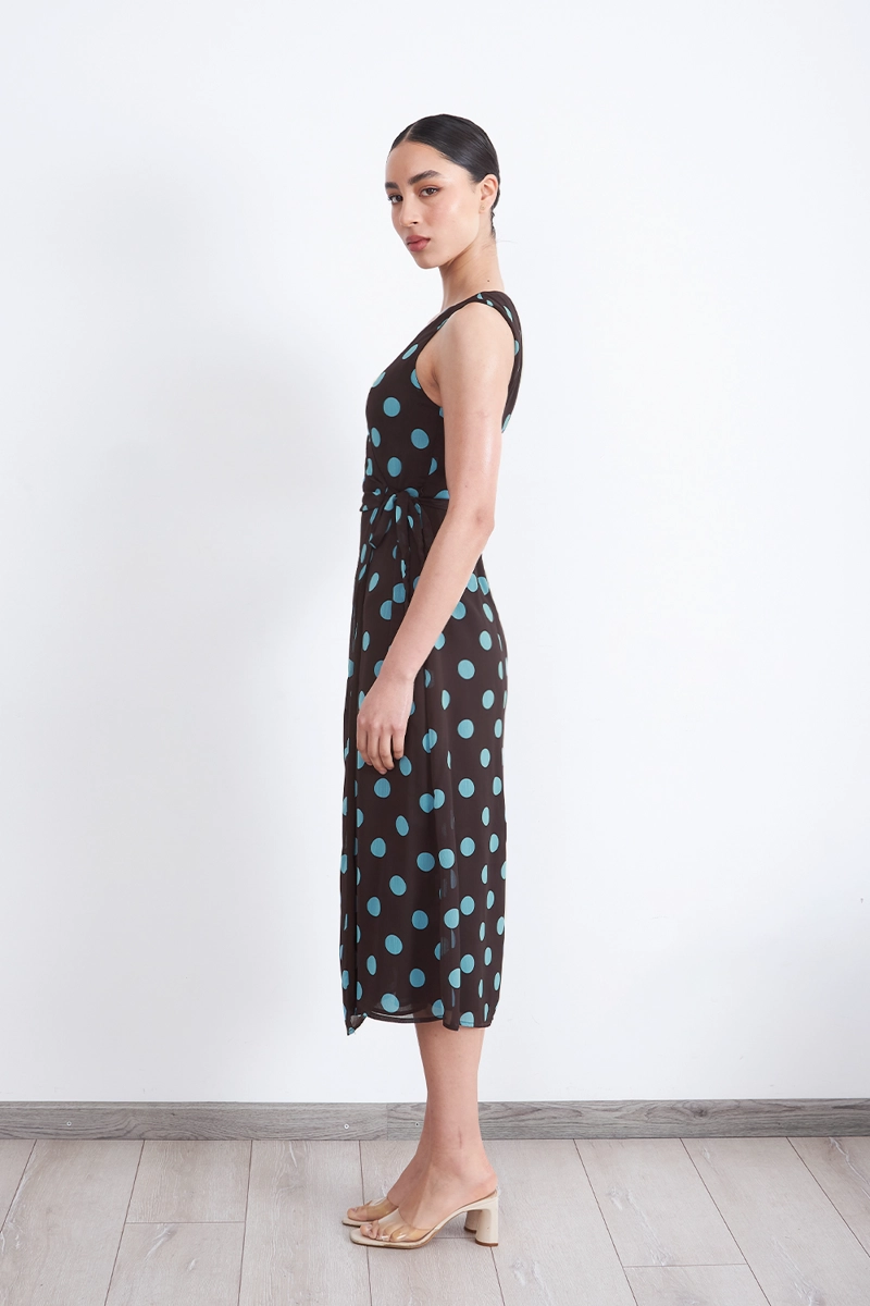 VESTIDO CRUZADO LUNARES CELESTE MUJER NICOPOLY - 3