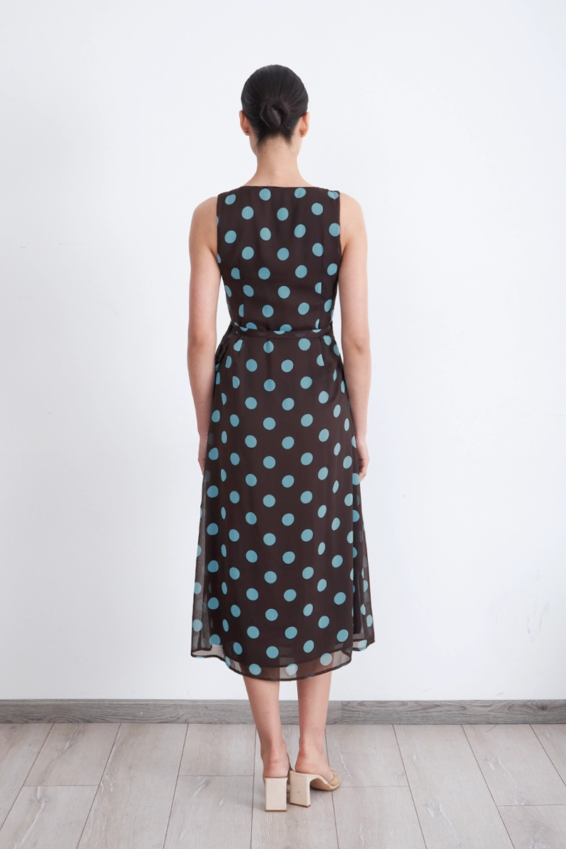 VESTIDO CRUZADO LUNARES CELESTE MUJER NICOPOLY - 4
