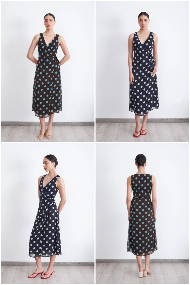 VESTIDO CRUZADO LUNARES CELESTE MUJER NICOPOLY - 5
