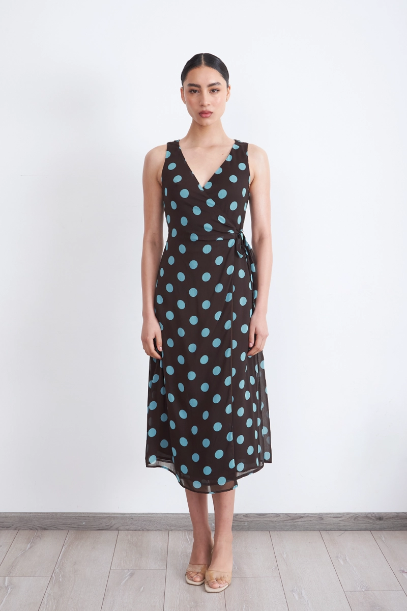 VESTIDO CRUZADO LUNARES CELESTE MUJER NICOPOLY - 6