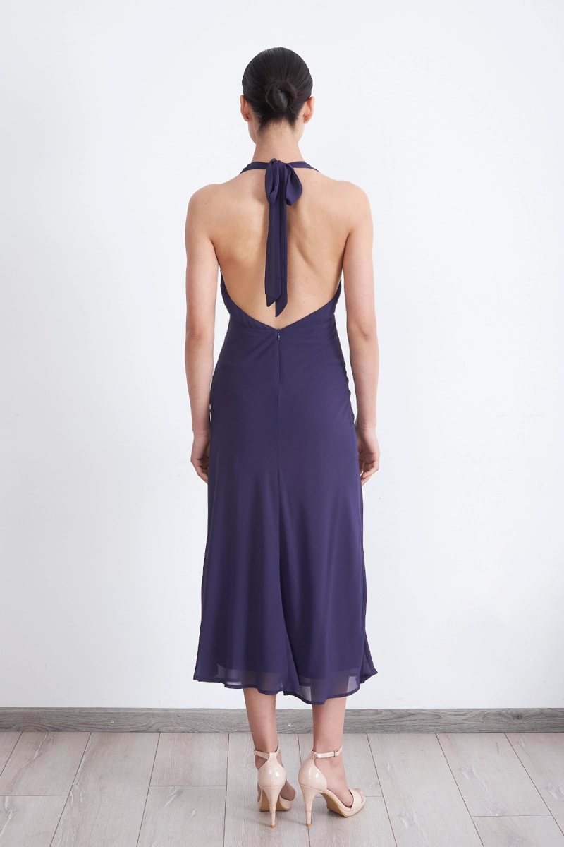 VESTIDO CUELLO HALTER CON AMARRA AZUL MARINO MUJER NICOPOLY - 4