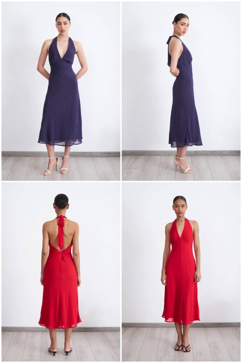 VESTIDO CUELLO HALTER CON AMARRA AZUL MARINO MUJER NICOPOLY - 5