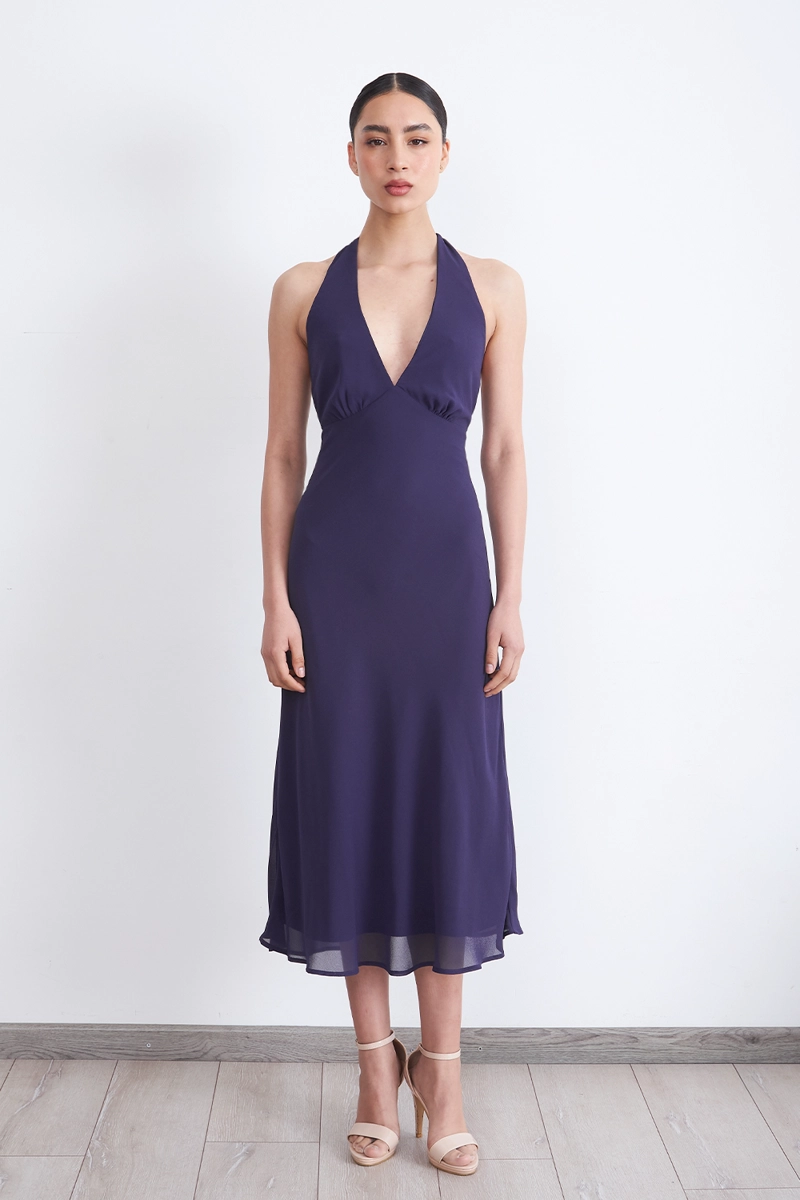 VESTIDO CUELLO HALTER CON AMARRA AZUL MARINO MUJER NICOPOLY - 6