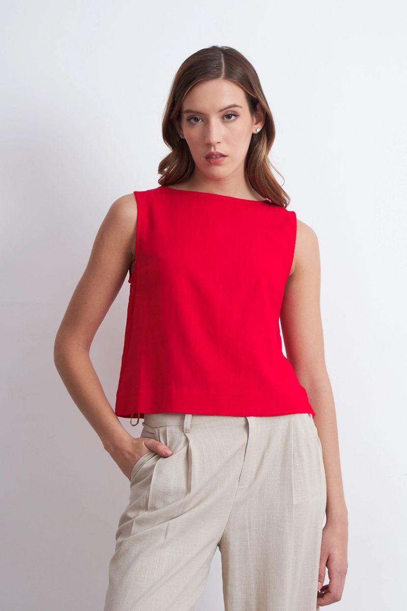 TOP BASICO MEZCLA LINO ROJO MUJER NICOPOLY - 1