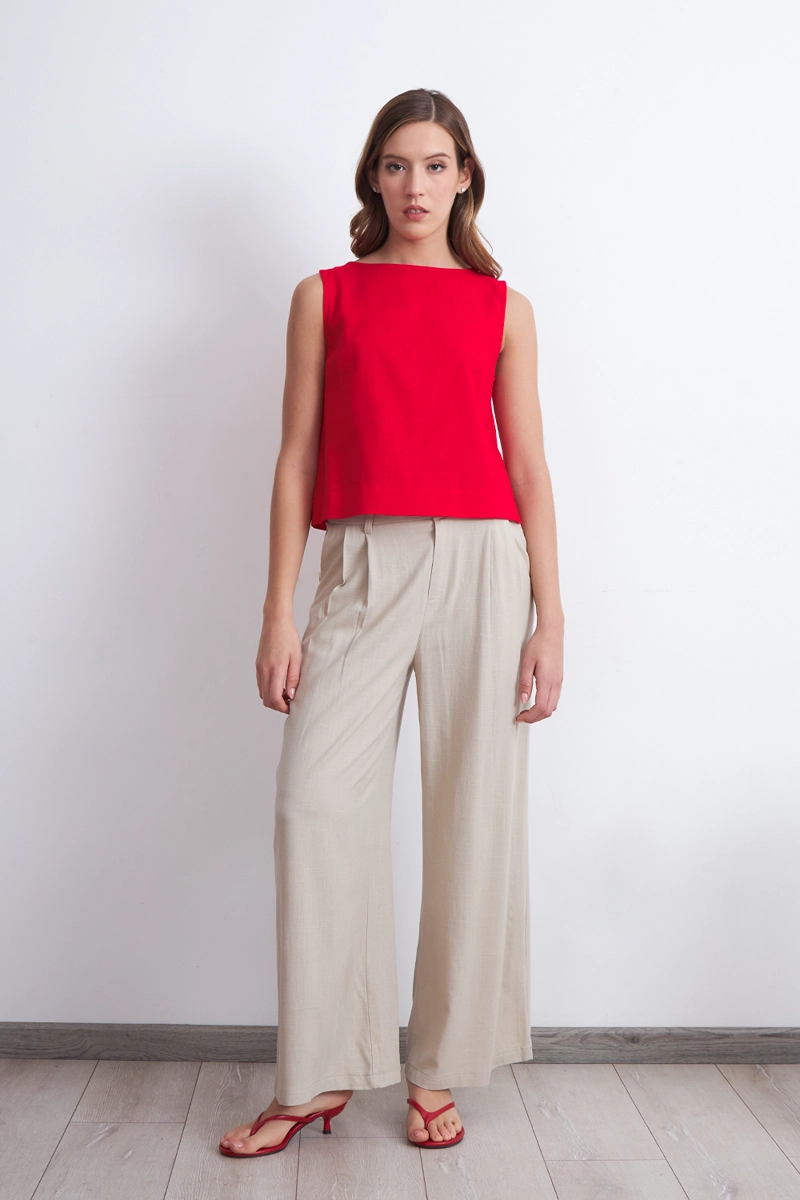 TOP BASICO MEZCLA LINO ROJO MUJER NICOPOLY - 2