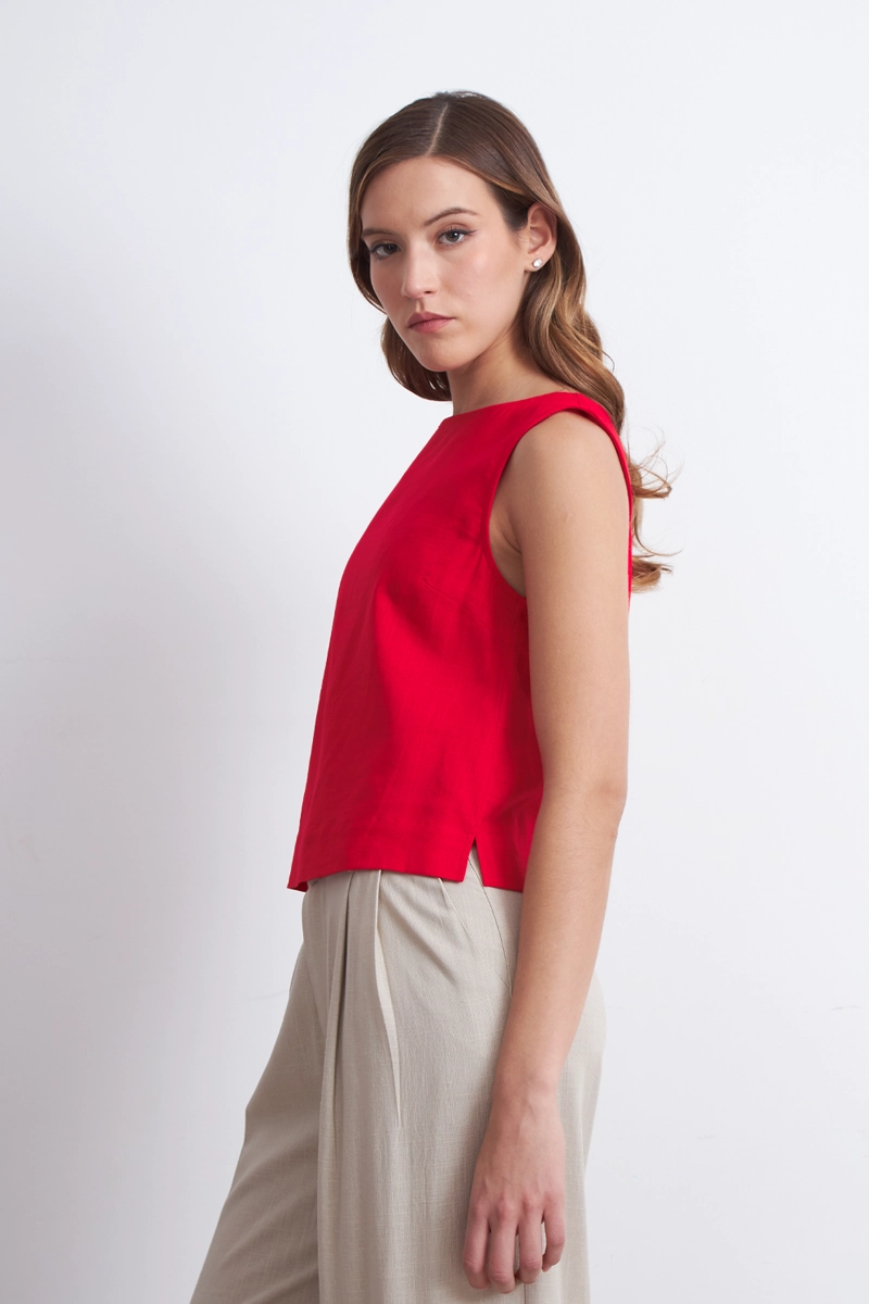 TOP BASICO MEZCLA LINO ROJO MUJER NICOPOLY - 3