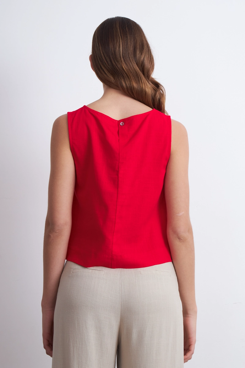 TOP BASICO MEZCLA LINO ROJO MUJER NICOPOLY - 4