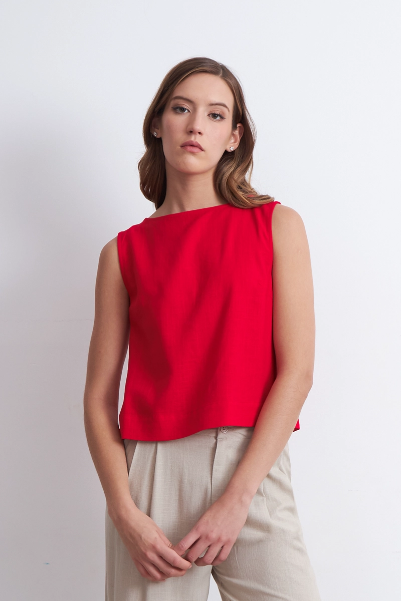 TOP BASICO MEZCLA LINO ROJO MUJER NICOPOLY - 6
