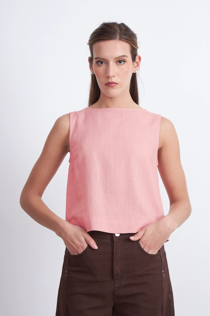 TOP BASICO MEZCLA LINO ROSADO MUJER NICOPOLY - 1