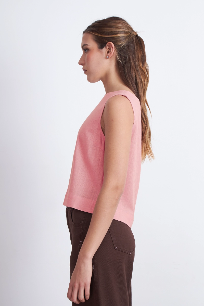 TOP BASICO MEZCLA LINO ROSADO MUJER NICOPOLY - 3