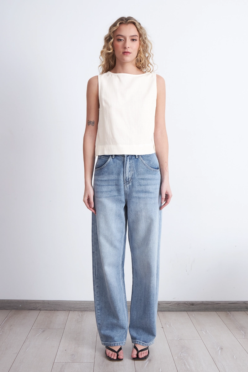 TOP BASICO MEZCLA LINO BLANCO MUJER NICOPOLY - 2
