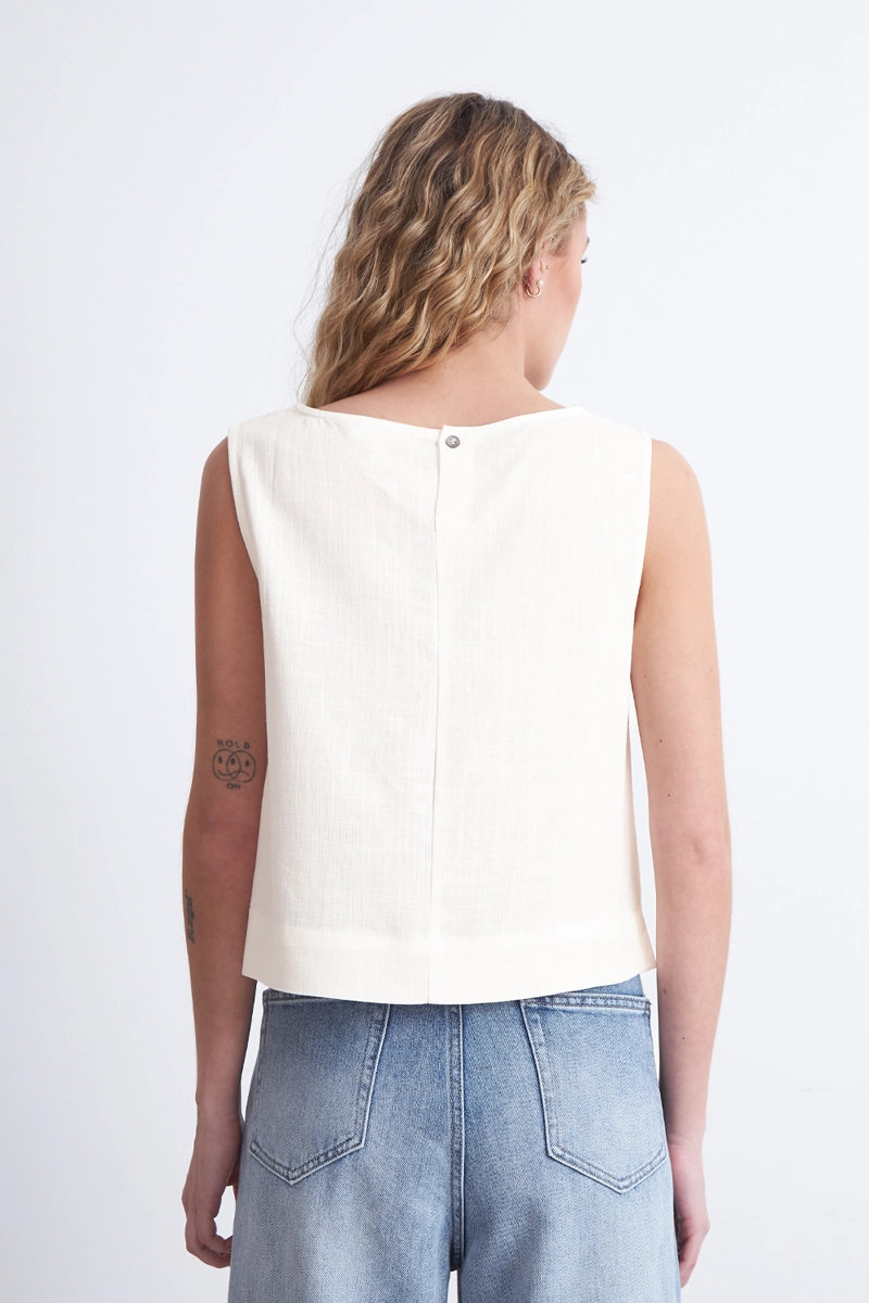 TOP BASICO MEZCLA LINO BLANCO MUJER NICOPOLY - 4