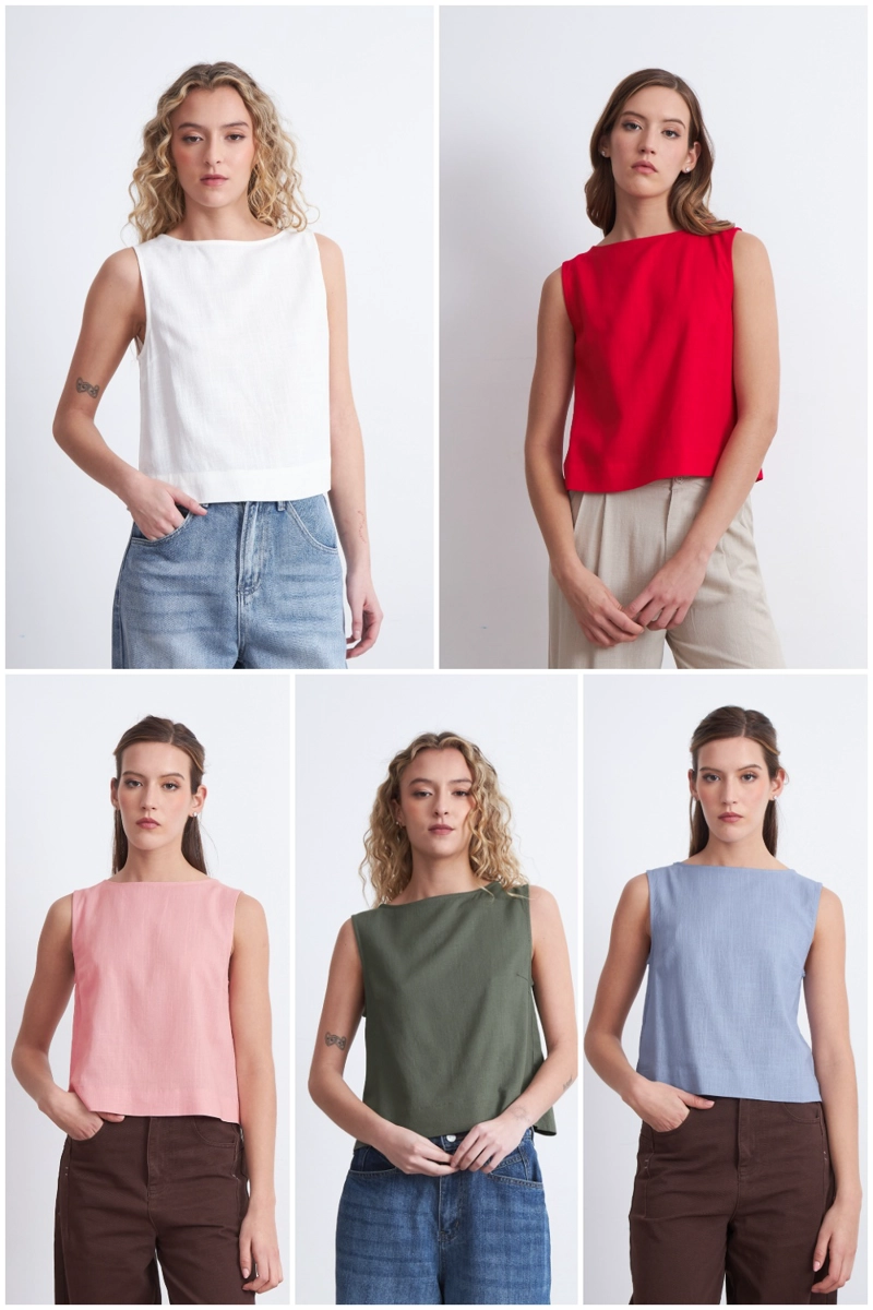 TOP BASICO MEZCLA LINO BLANCO MUJER NICOPOLY - 5