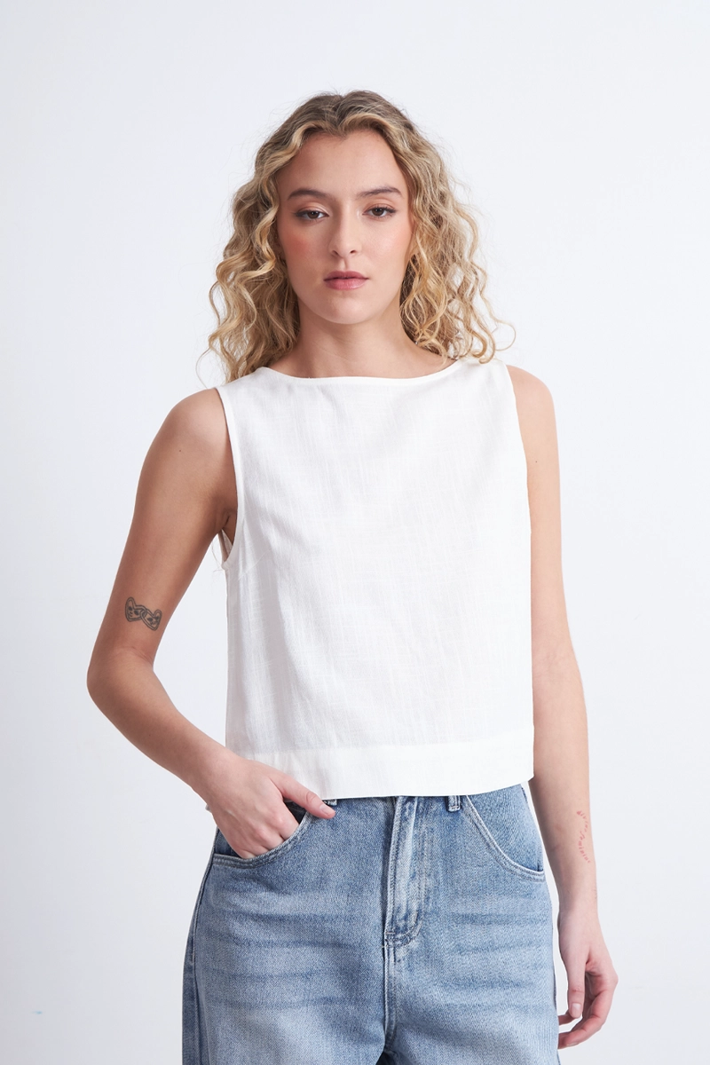 TOP BASICO MEZCLA LINO BLANCO MUJER NICOPOLY - 6