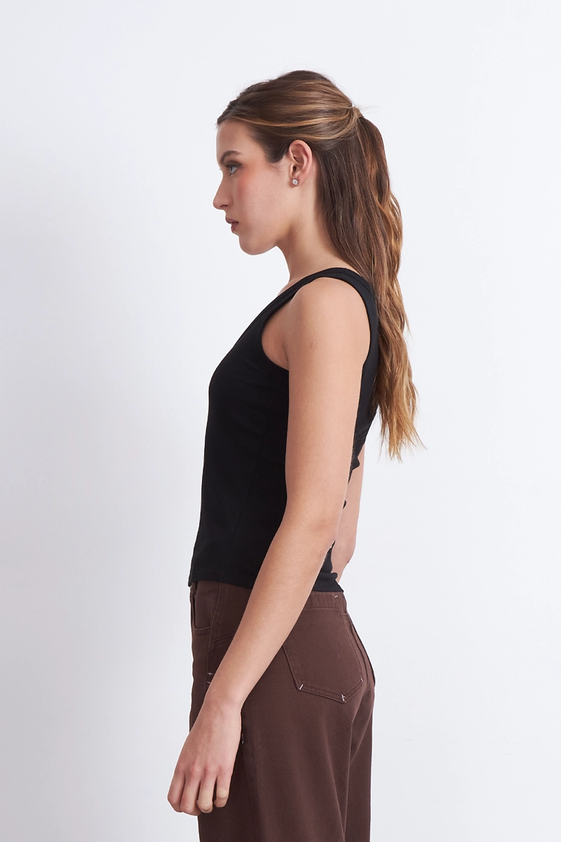 TOP SIN MANGAS CUELLO U NEGRO MUJER NICOPOLY - 3