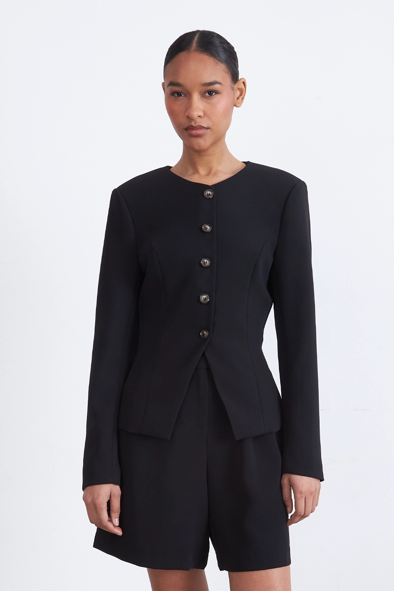 BLAZER PEPLUM BOTONES NEGRO MUJER NICOPOLY - 1