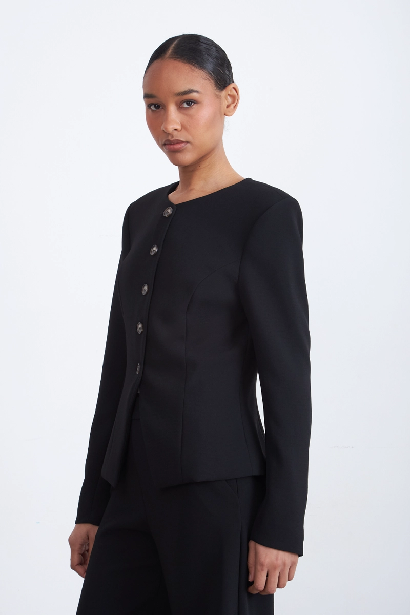 BLAZER PEPLUM BOTONES NEGRO MUJER NICOPOLY - 3