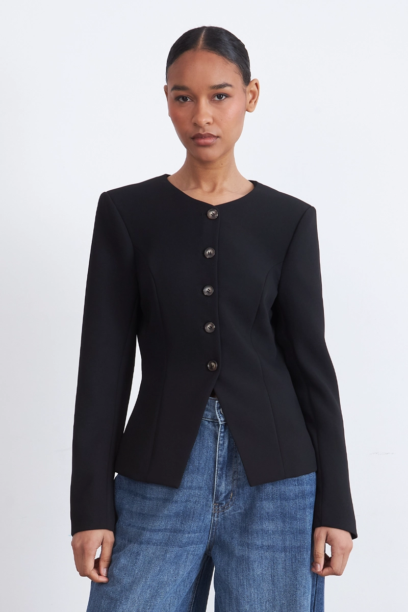 BLAZER PEPLUM BOTONES NEGRO MUJER NICOPOLY - 6