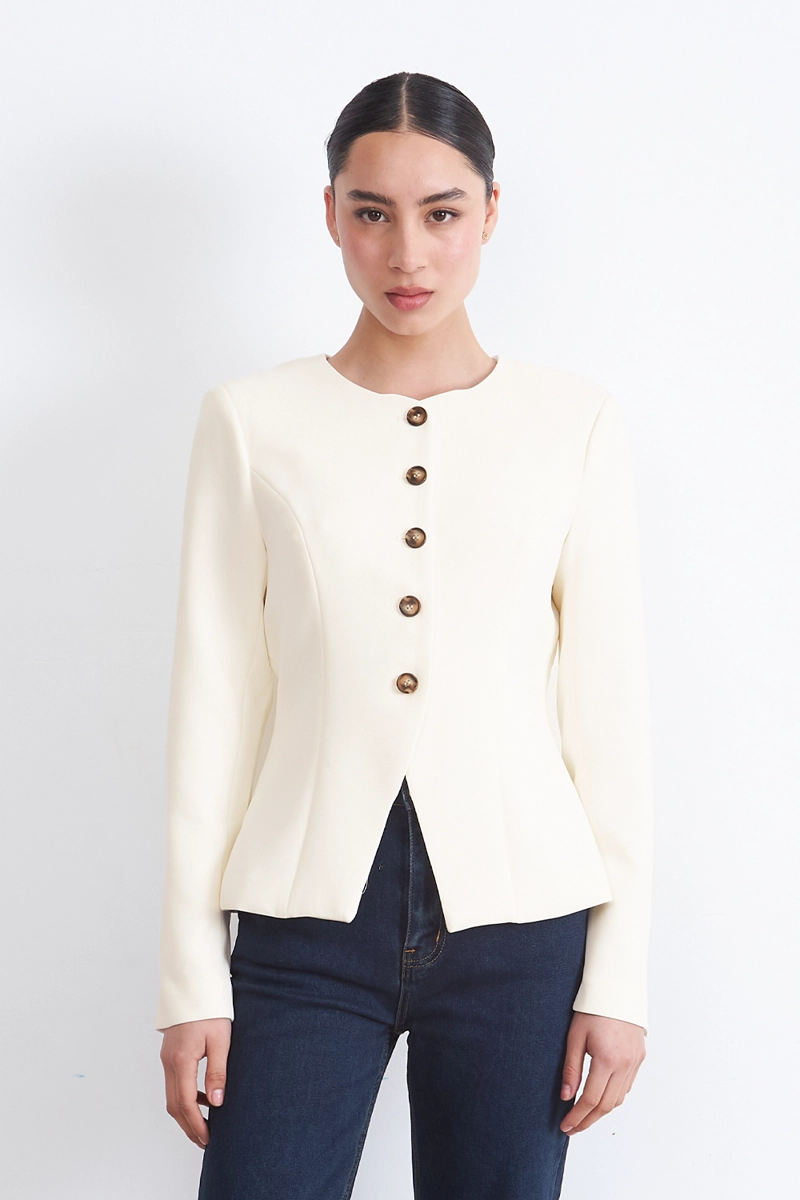 BLAZER PEPLUM BOTONES BLANCO MUJER NICOPOLY - 1