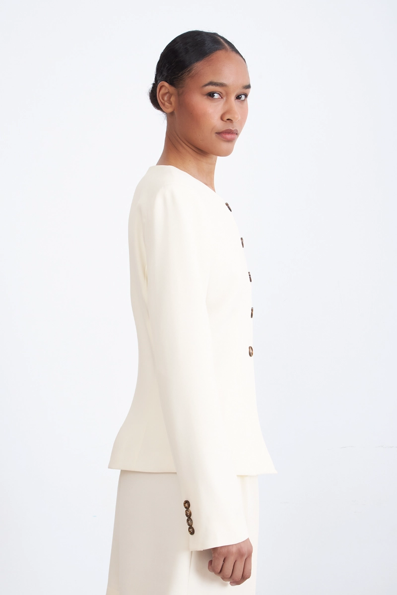 BLAZER PEPLUM BOTONES BLANCO MUJER NICOPOLY - 3