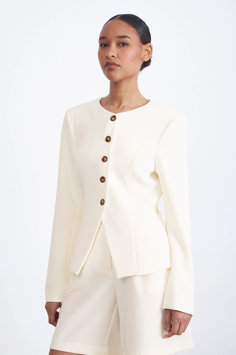 BLAZER PEPLUM BOTONES BLANCO MUJER NICOPOLY - 6