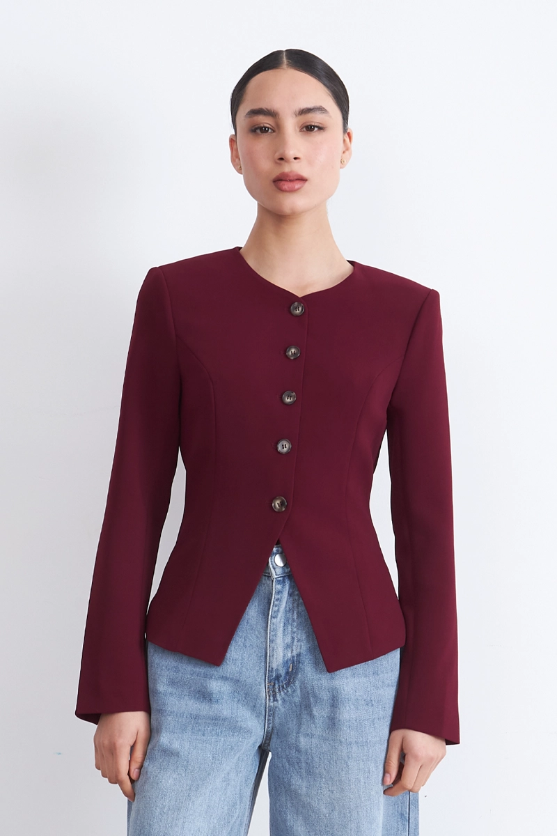 BLAZER PEPLUM BOTONES BURDEO MUJER NICOPOLY - 6