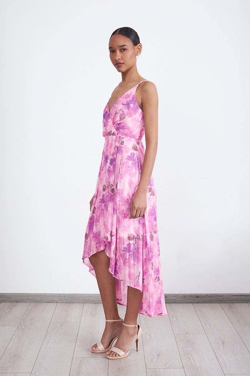 VESTIDO PLISADO ASIMETRICO MORADO MUJER NICOPOLY - 3